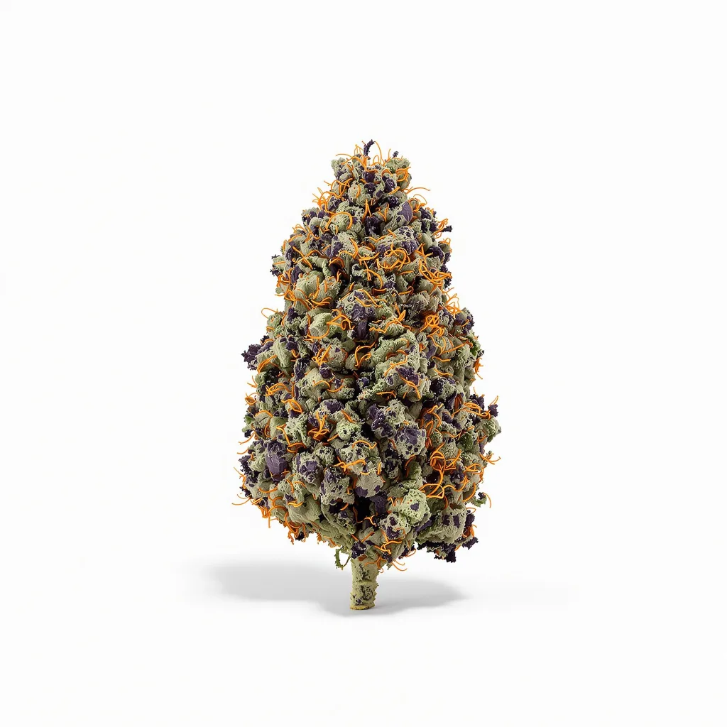 Royal Kush 70% indica / 20% sativa — fleur avec trichomes visibles