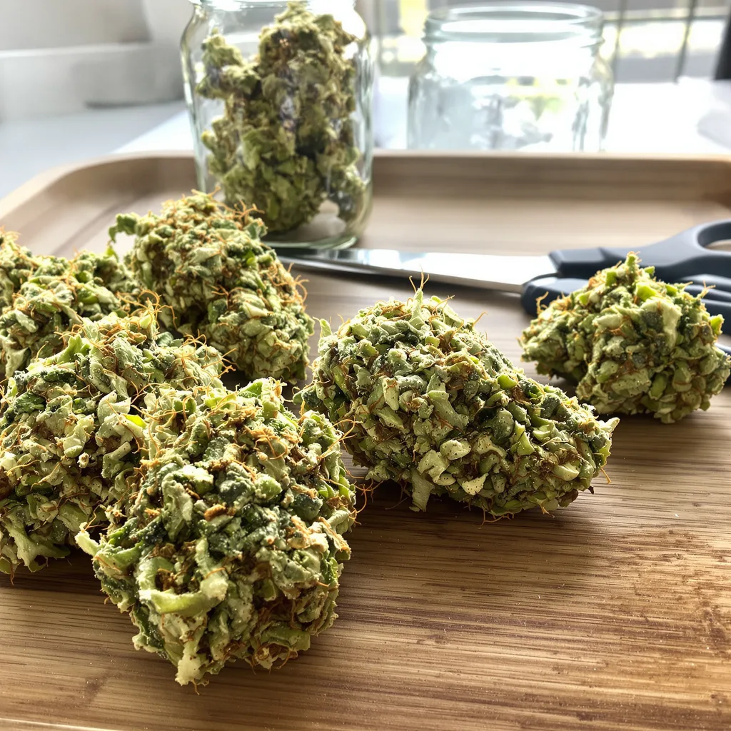 Royal Medic 25% indica / 75% sativa — fleur avec trichomes visibles
