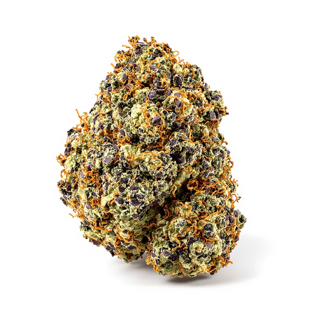 RS11 77% indica / 23% sativa — fleur avec trichomes visibles