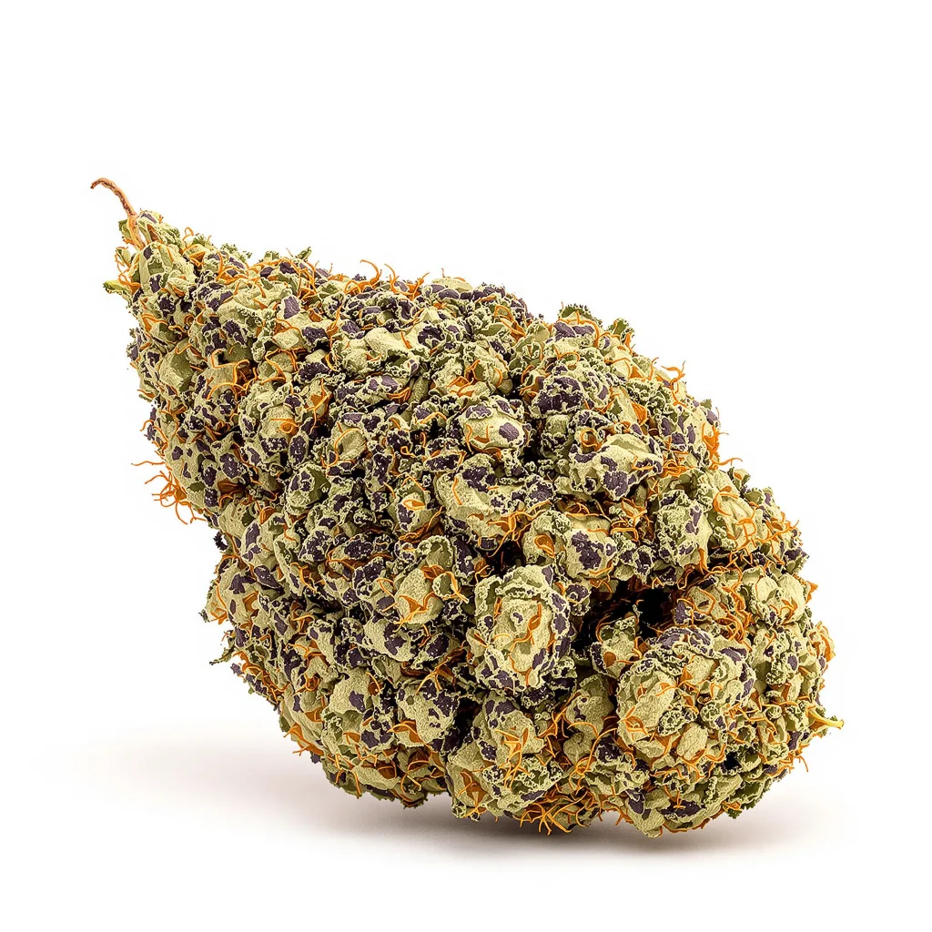 Rug Burn OG 68% indica / 32% sativa — fleur avec trichomes visibles