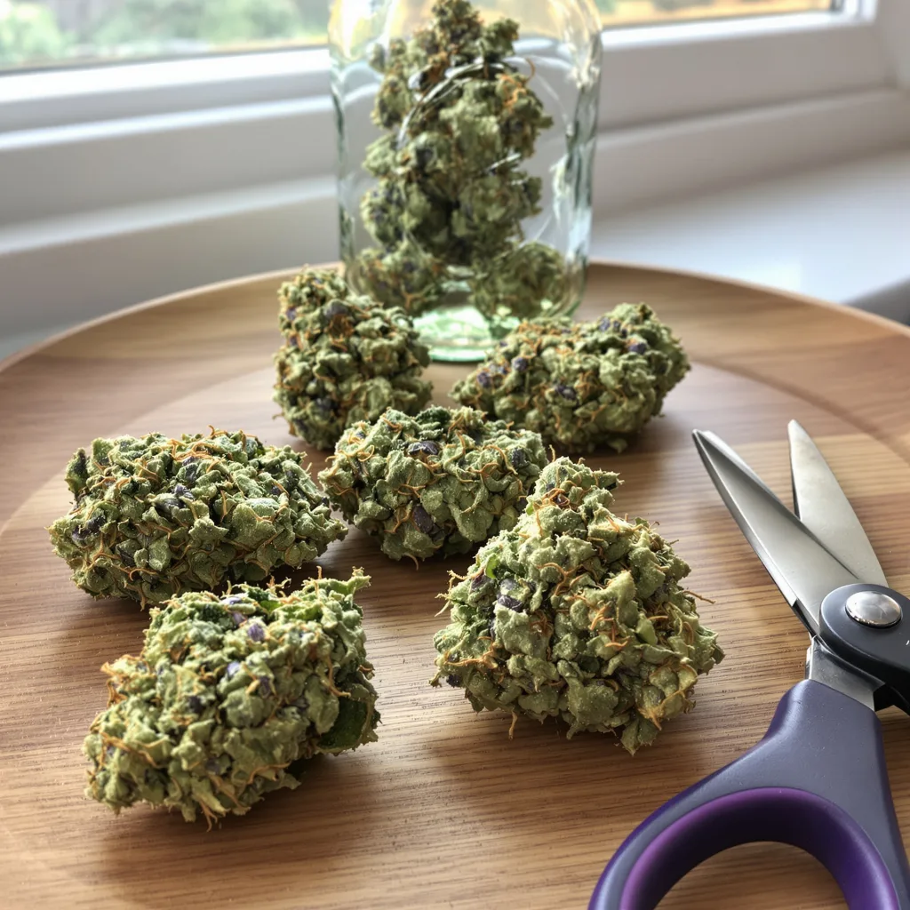 Russian Assassin 58% indica / 42% sativa — fleur avec trichomes visibles