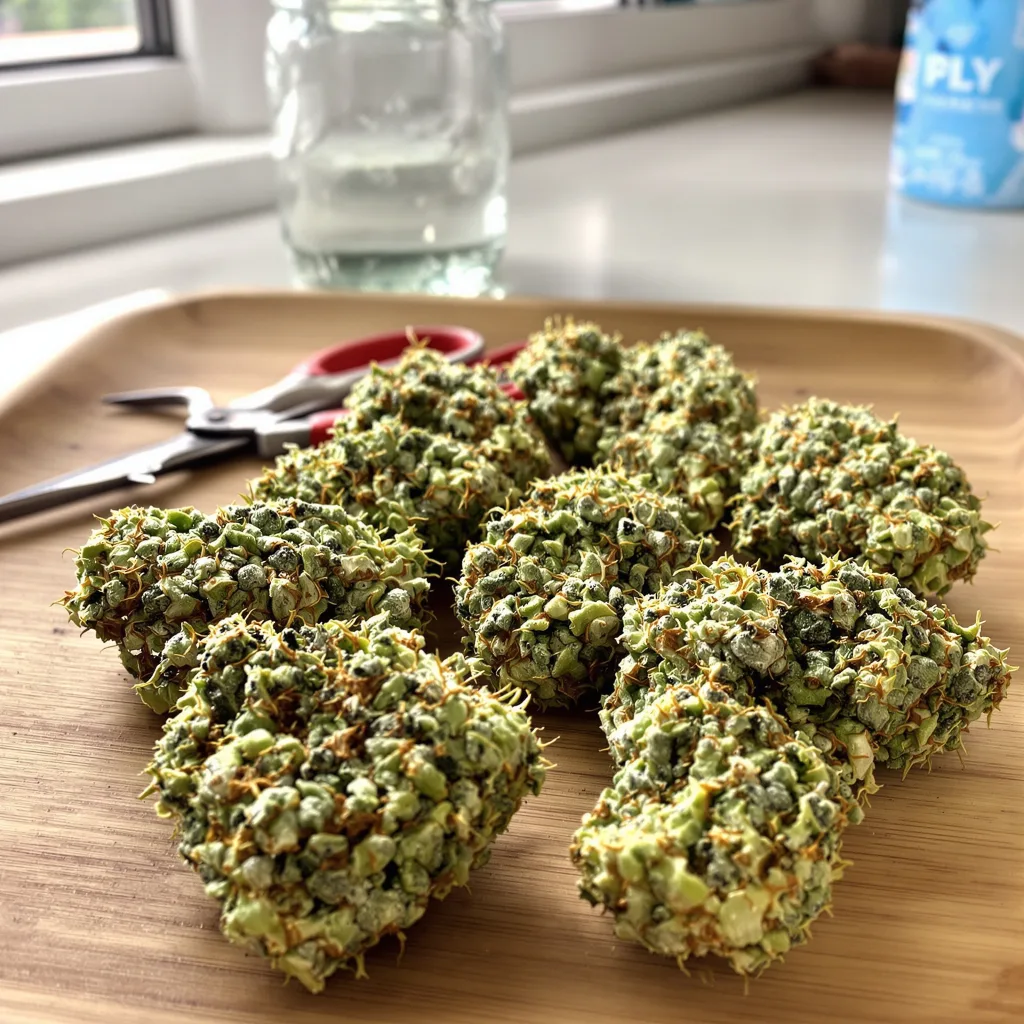 Sage N Sour 25% indica / 75% sativa — fleur avec trichomes visibles