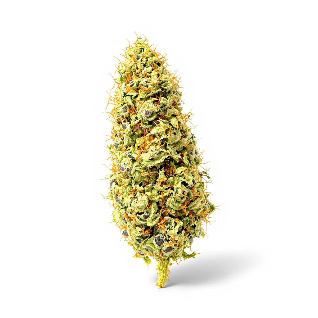 Sage N Sour 25% indica / 75% sativa — fleur avec trichomes visibles