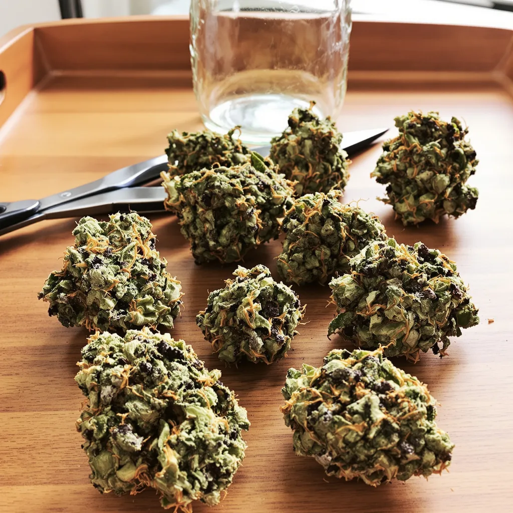 San Fernando Valley Kush 66% indica / 34% sativa — fleur avec trichomes visibles