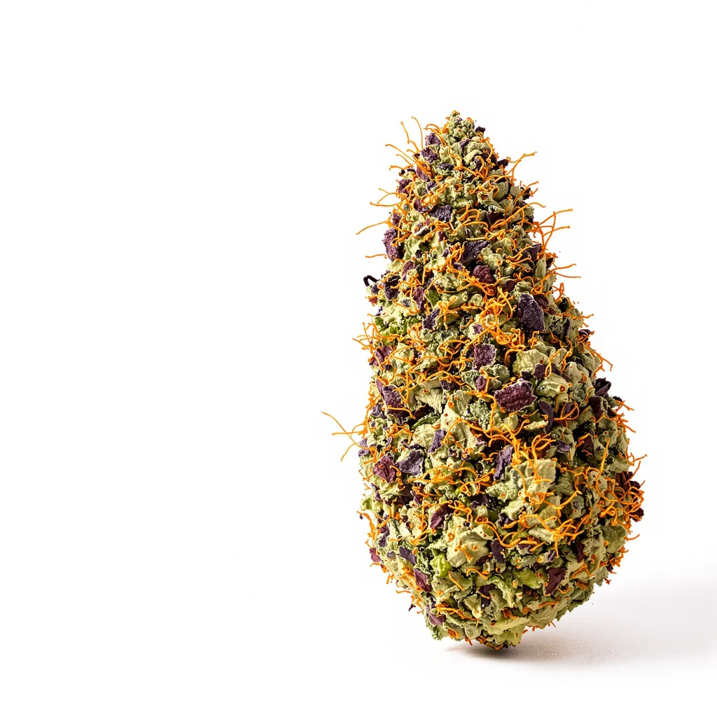 San Fernando Valley Kush 66% indica / 34% sativa — fleur avec trichomes visibles