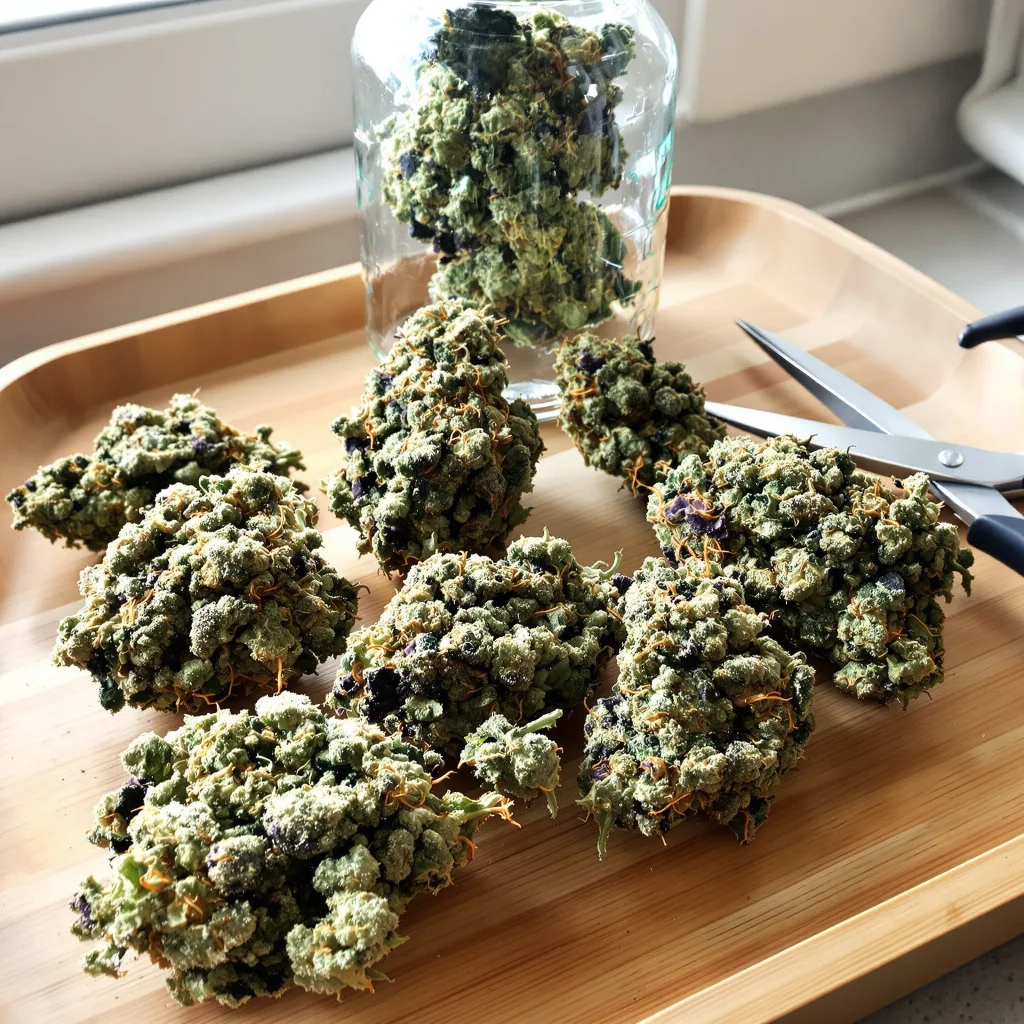Sangria 63% indica / 37% sativa — fleur avec trichomes visibles