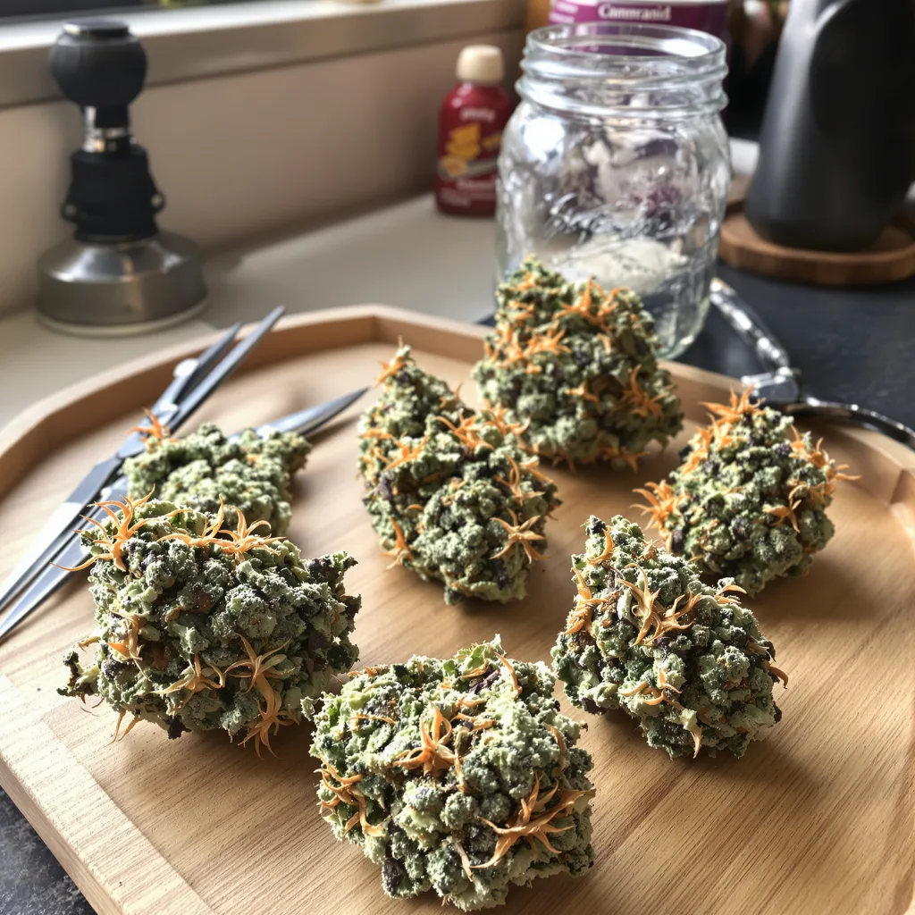 Santa Maria 40% indica / 60% sativa — fleur avec trichomes visibles