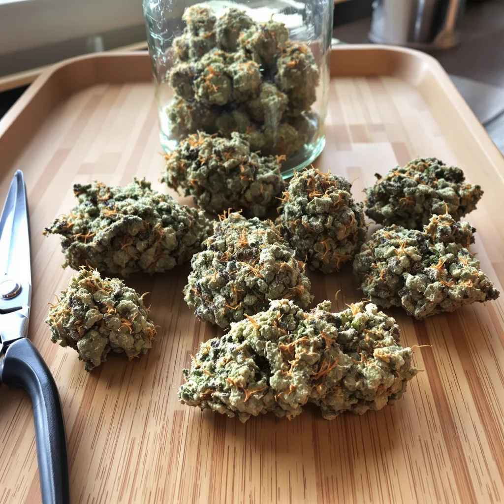 Satellite OG 37% indica / 63% sativa — fleur avec trichomes visibles