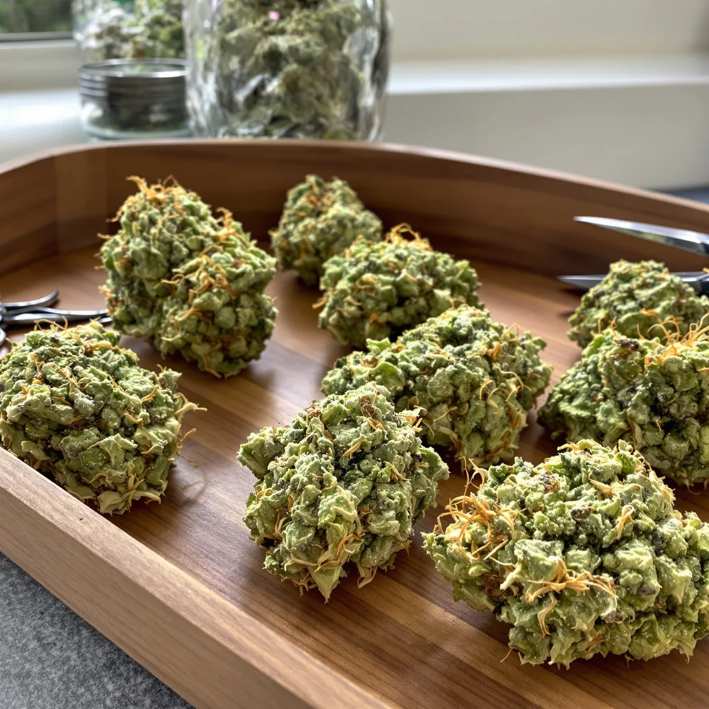 Schrom 20% indica / 80% sativa — fleur avec trichomes visibles