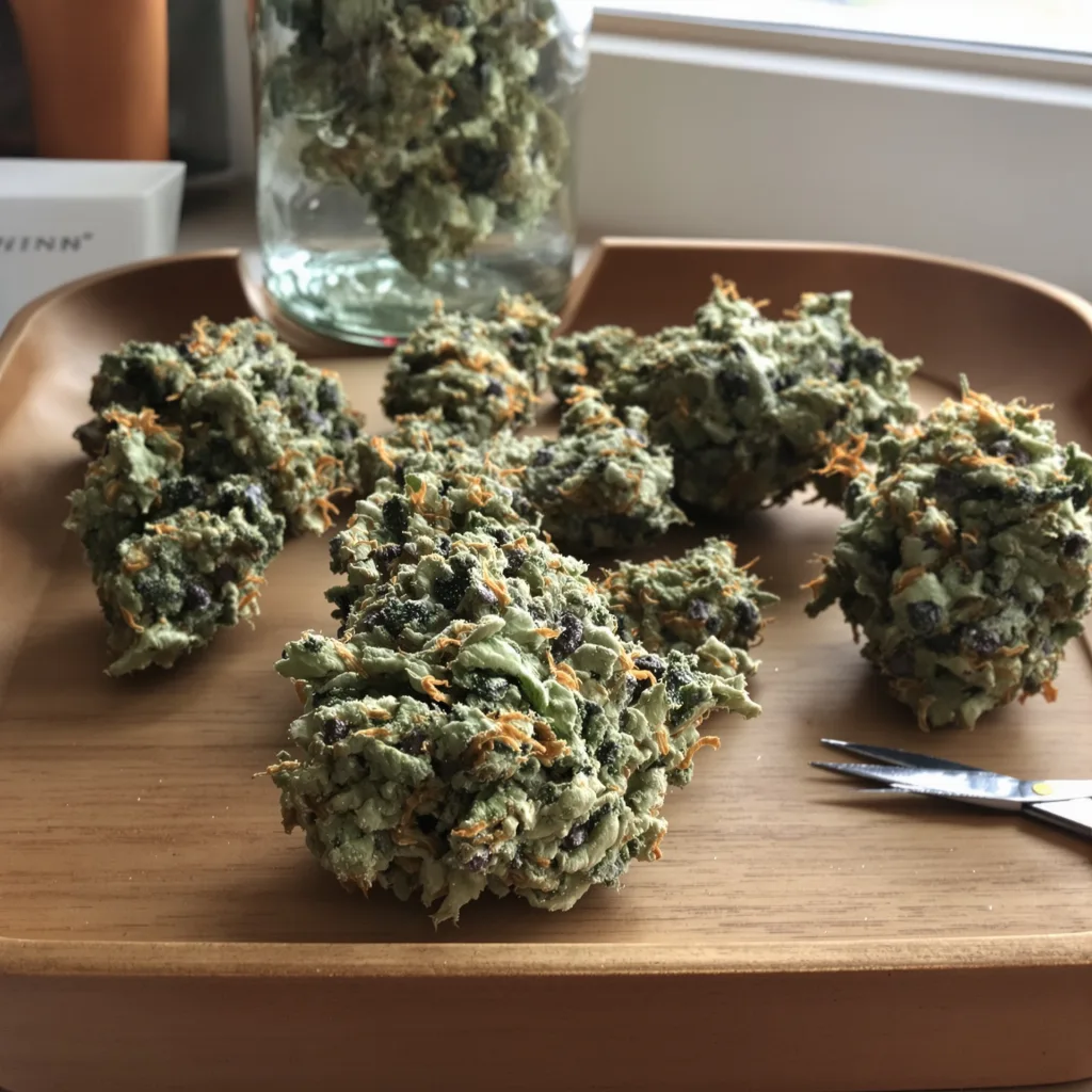 Scooby Snacks 60% indica / 40% sativa — fleur avec trichomes visibles
