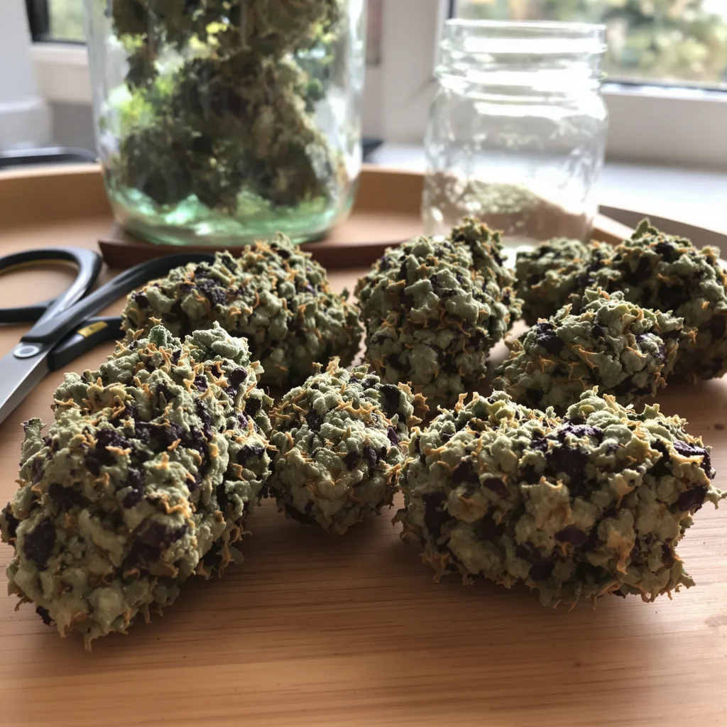 Scott's OG 80% indica / 20% sativa — fleur avec trichomes visibles