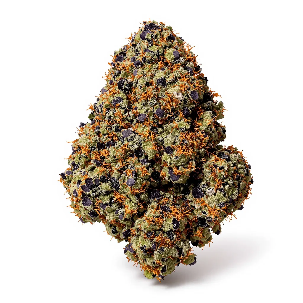 Scott's OG 80% indica / 20% sativa — fleur avec trichomes visibles