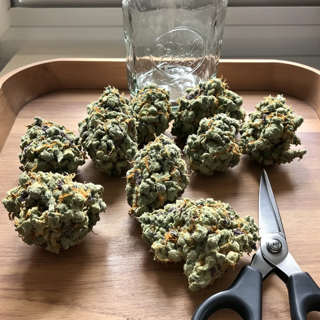 Seattle Blue 44% indica / 56% sativa — fleur avec trichomes visibles