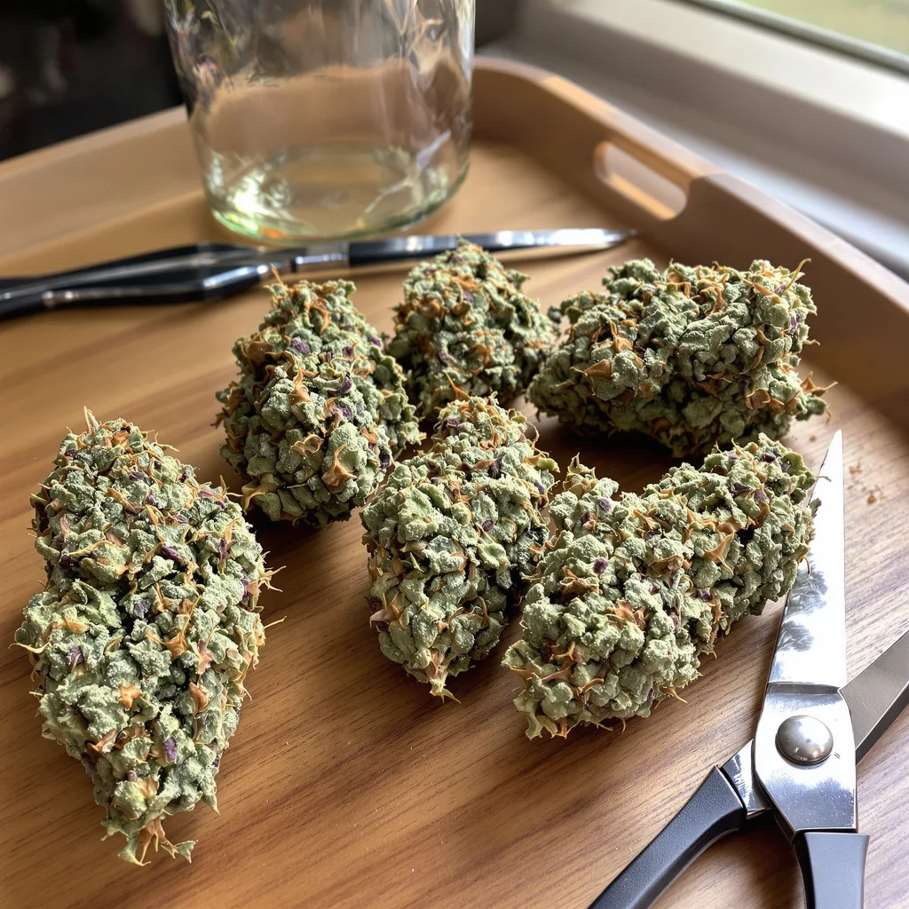 Shark Bite 61% indica / 39% sativa — fleur avec trichomes visibles