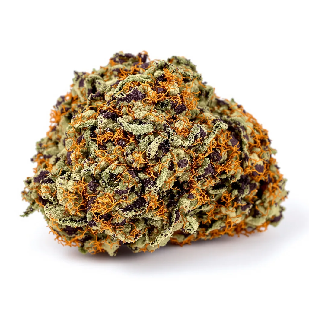 Sharksbreath 74% indica / 26% sativa — fleur avec trichomes visibles