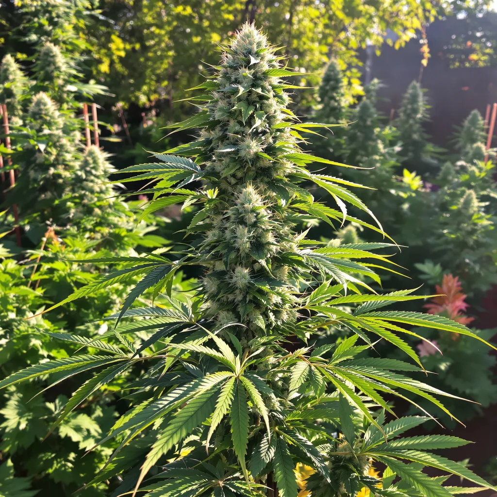 Shiatsu Kush 50% indica / 50% sativa — fleur avec trichomes visibles