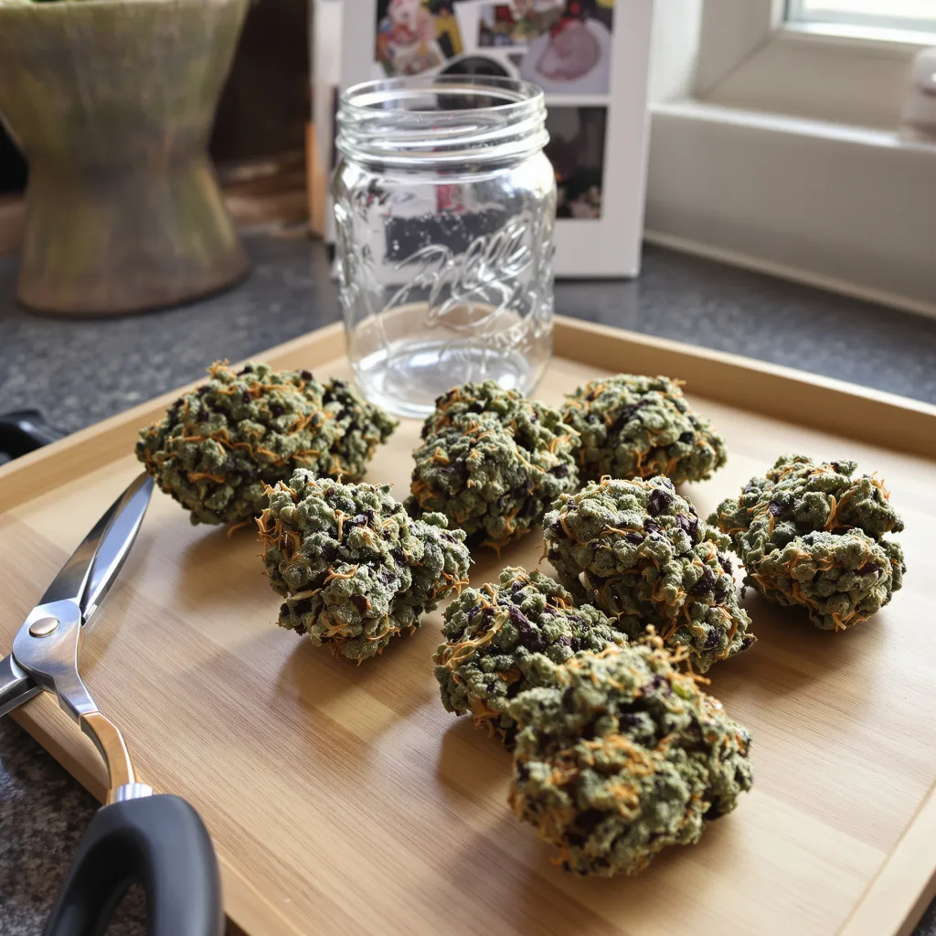 Shishkaberry 80% indica / 20% sativa — fleur avec trichomes visibles