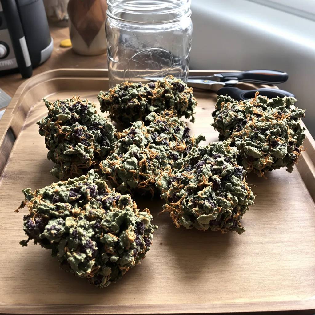 Shiva Skunk 80% indica / 20% sativa — fleur avec trichomes visibles