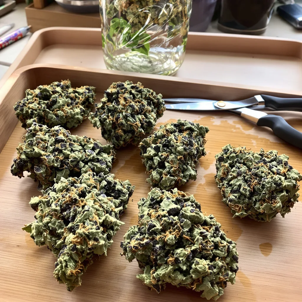 Shoreline 81% indica / 19% sativa — fleur avec trichomes visibles