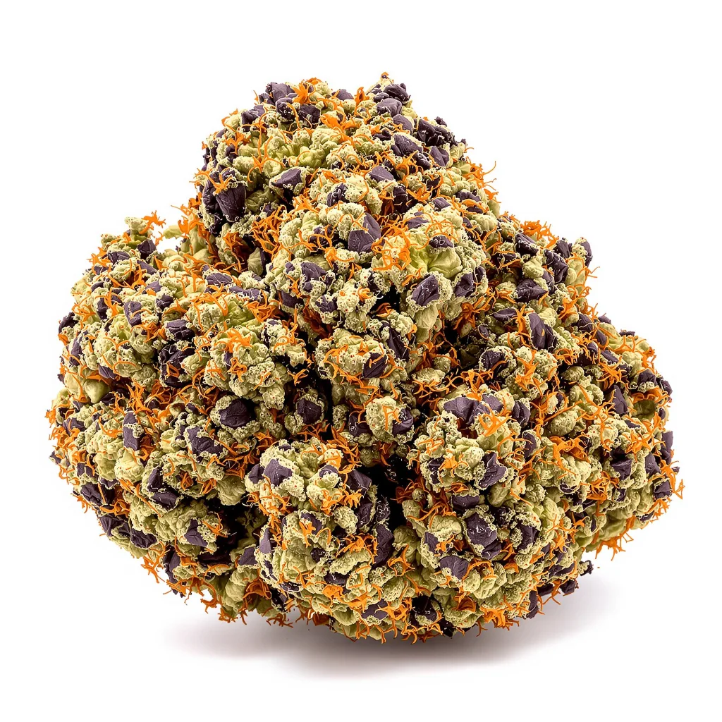 Silverback Gorilla 74% indica / 26% sativa — fleur avec trichomes visibles