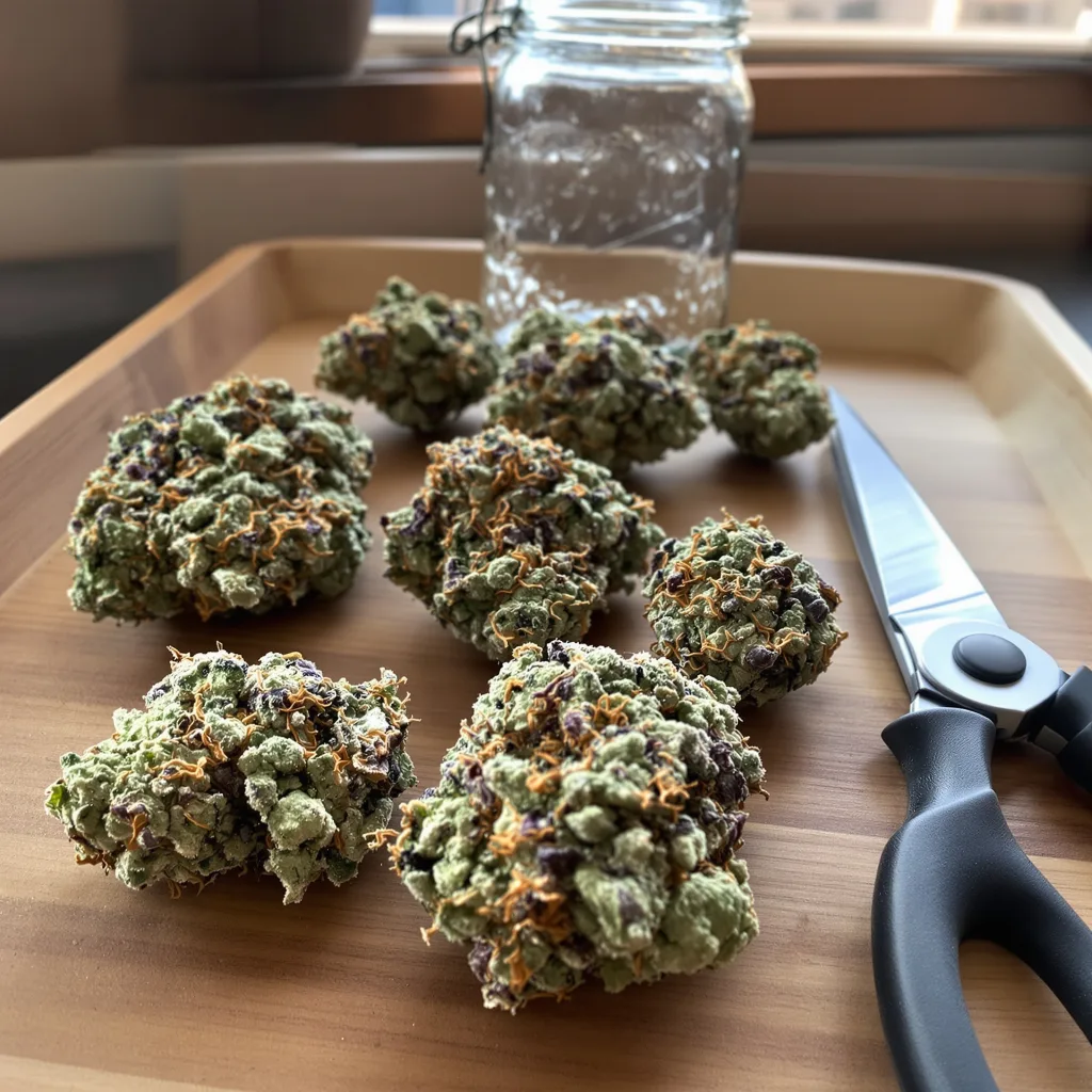 Silverfalls Kush 40% indica / 60% sativa — fleur avec trichomes visibles