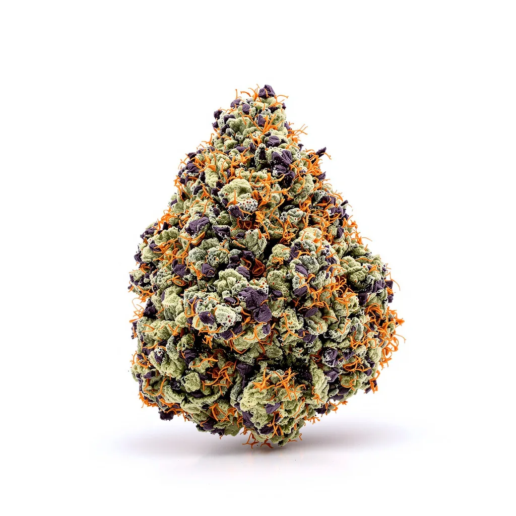 Sin City Kush 67% indica / 33% sativa — fleur avec trichomes visibles