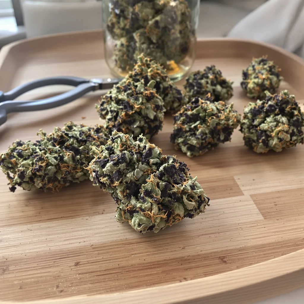 Sirius Black 83% indica / 17% sativa — fleur avec trichomes visibles