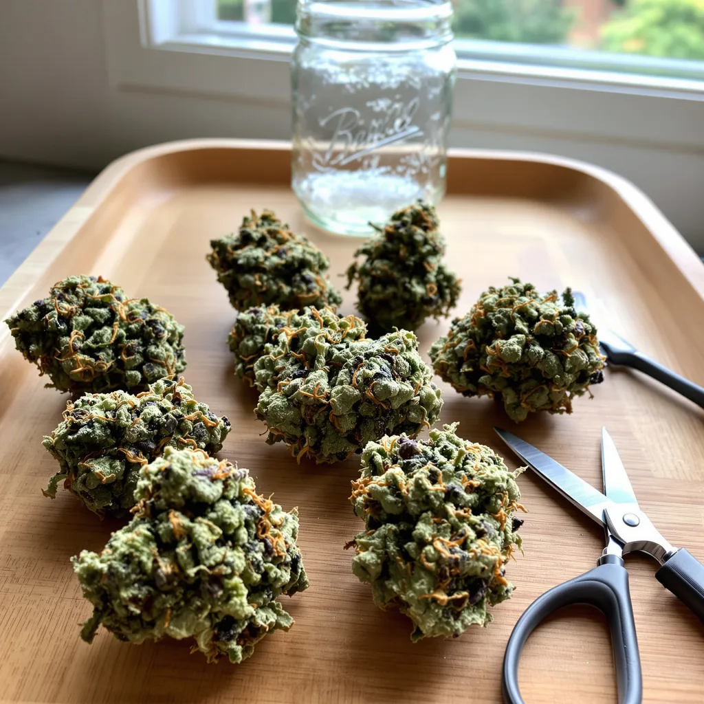 Six Shooter 44% indica / 56% sativa — fleur avec trichomes visibles