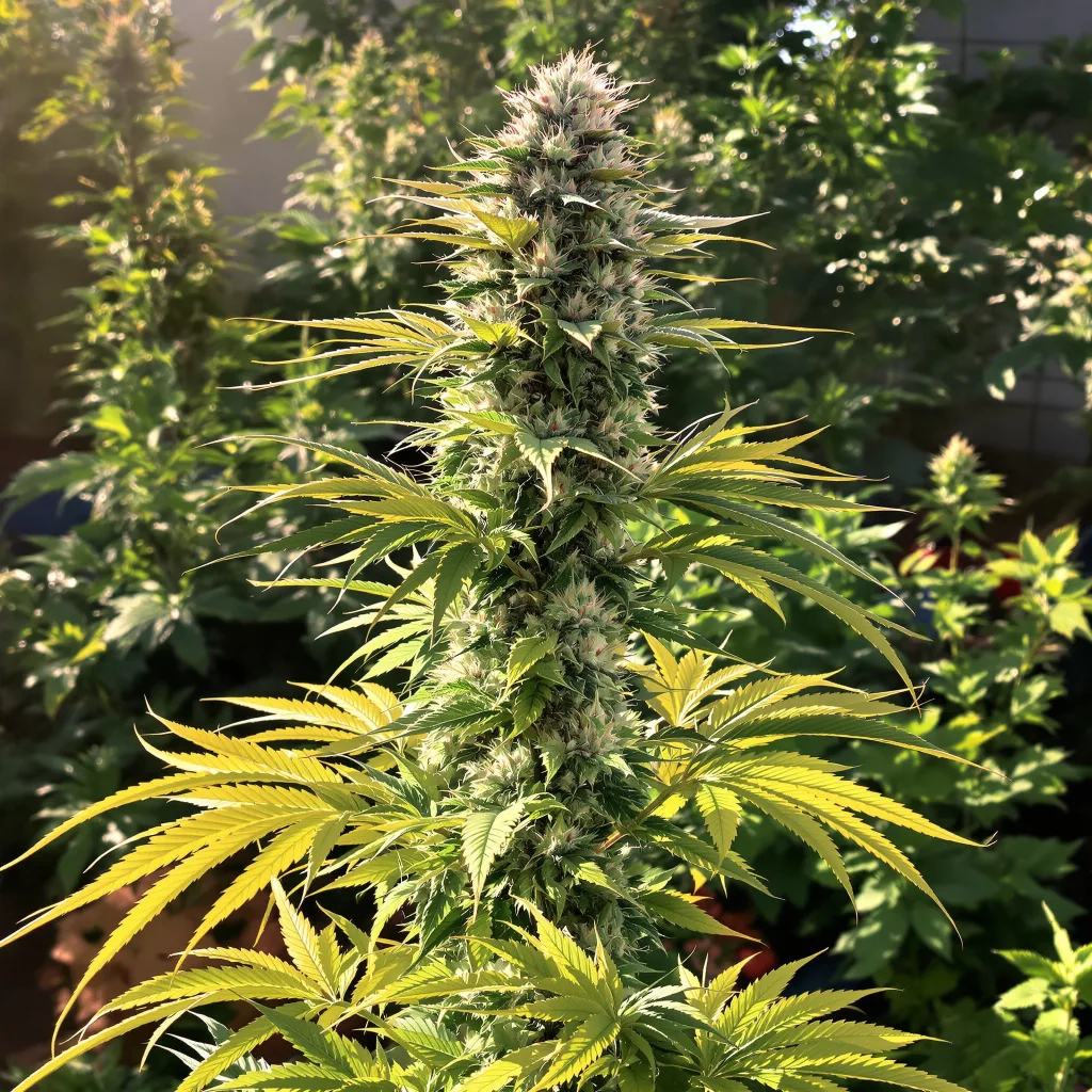 Six Shooter 44% indica / 56% sativa — fleur avec trichomes visibles