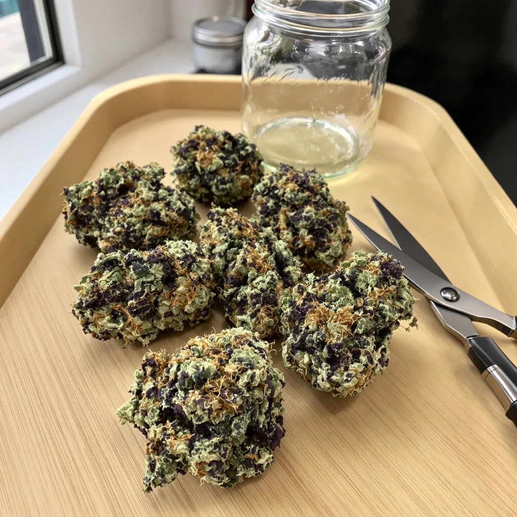 Skunk 65% indica / 35% sativa — fleur avec trichomes visibles