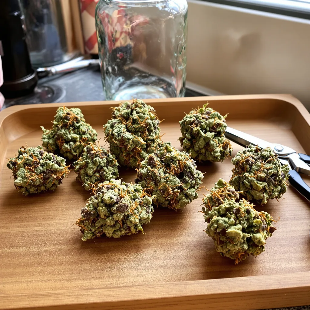 Skywalker OG 51% indica / 49% sativa — fleur avec trichomes visibles