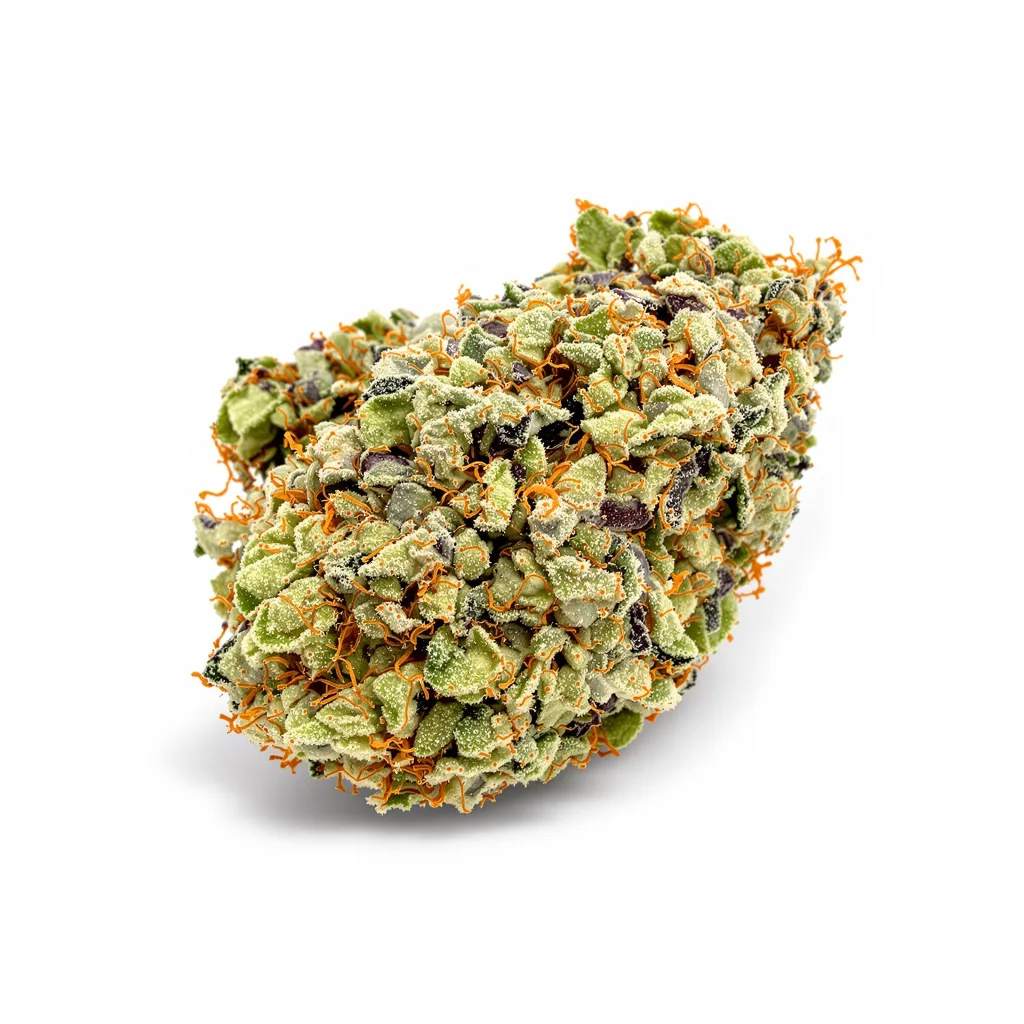 Skywalker OG 51% indica / 49% sativa — fleur avec trichomes visibles