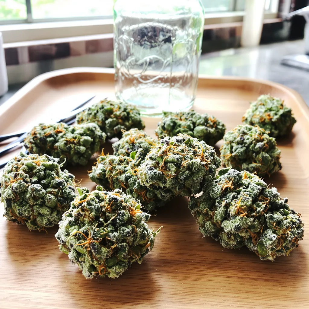 Smelliot 47% indica / 53% sativa — fleur avec trichomes visibles