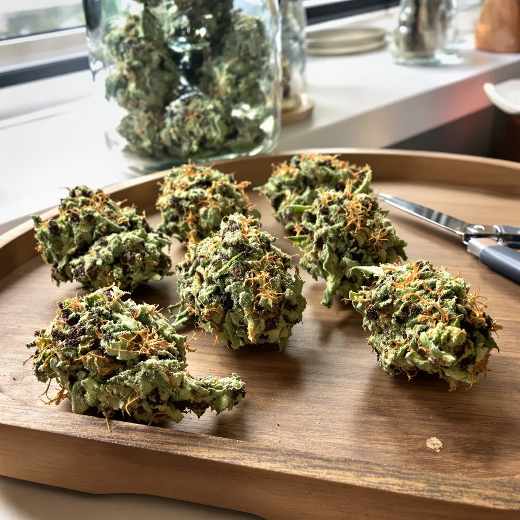 Snoop's Dream 50% indica / 50% sativa — fleur avec trichomes visibles
