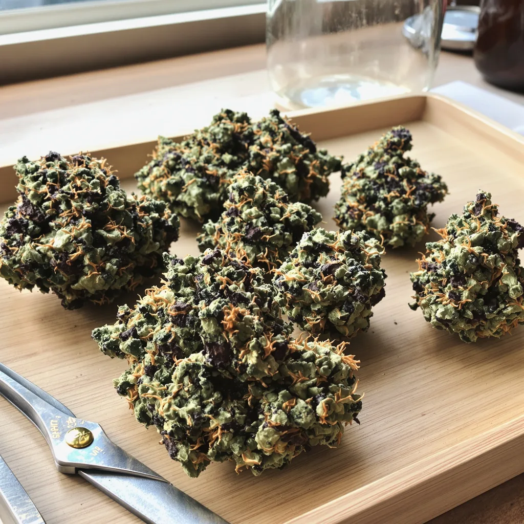 Snow Monster 86% indica / 14% sativa — fleur avec trichomes visibles