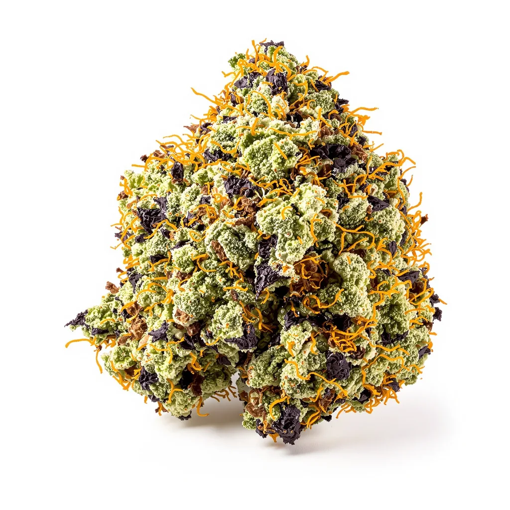 Snow Monster 86% indica / 14% sativa — fleur avec trichomes visibles