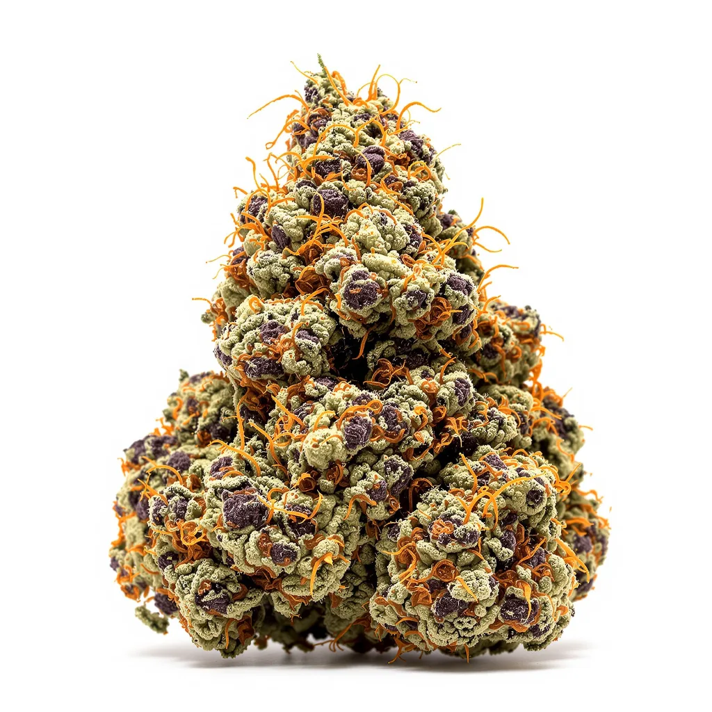 Snow White 80% indica / 10% sativa — fleur avec trichomes visibles