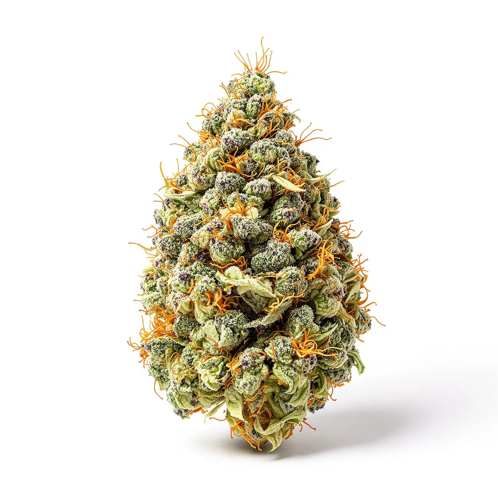 Snowcap 50% indica / 50% sativa — fleur avec trichomes visibles