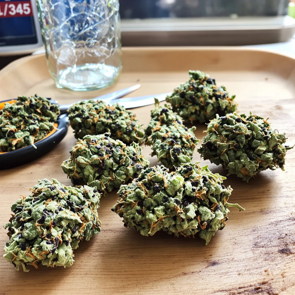 Soul Shine 48% indica / 52% sativa — fleur avec trichomes visibles