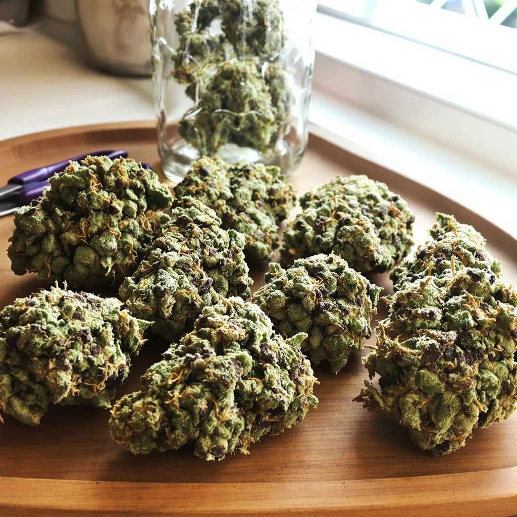 Sour Alien 40% indica / 60% sativa — fleur avec trichomes visibles