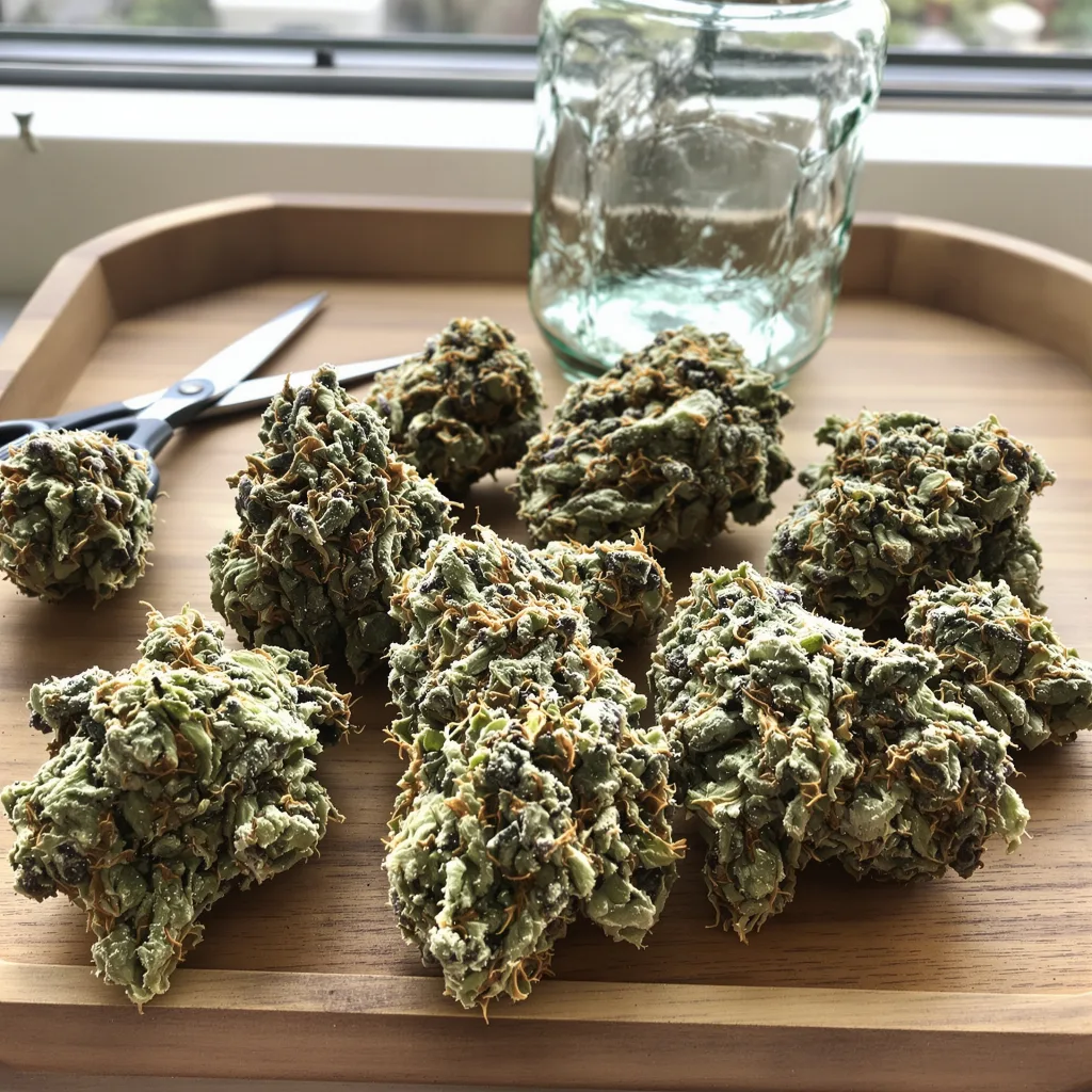 Sour Alien 40% indica / 60% sativa — fleur avec trichomes visibles