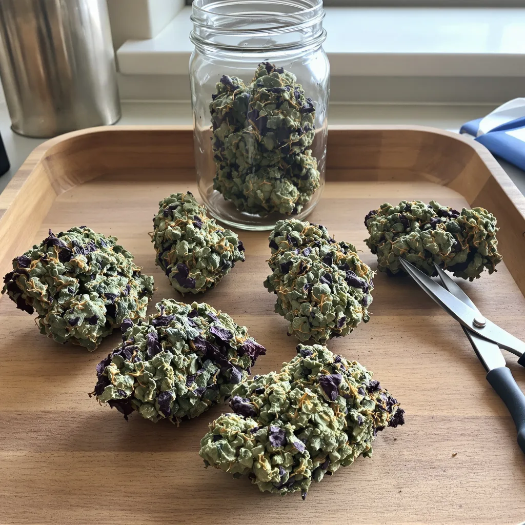 Sour Apple 81% indica / 19% sativa — fleur avec trichomes visibles