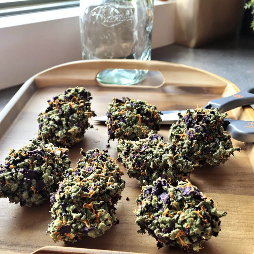 Sour Apple 81% indica / 19% sativa — fleur avec trichomes visibles