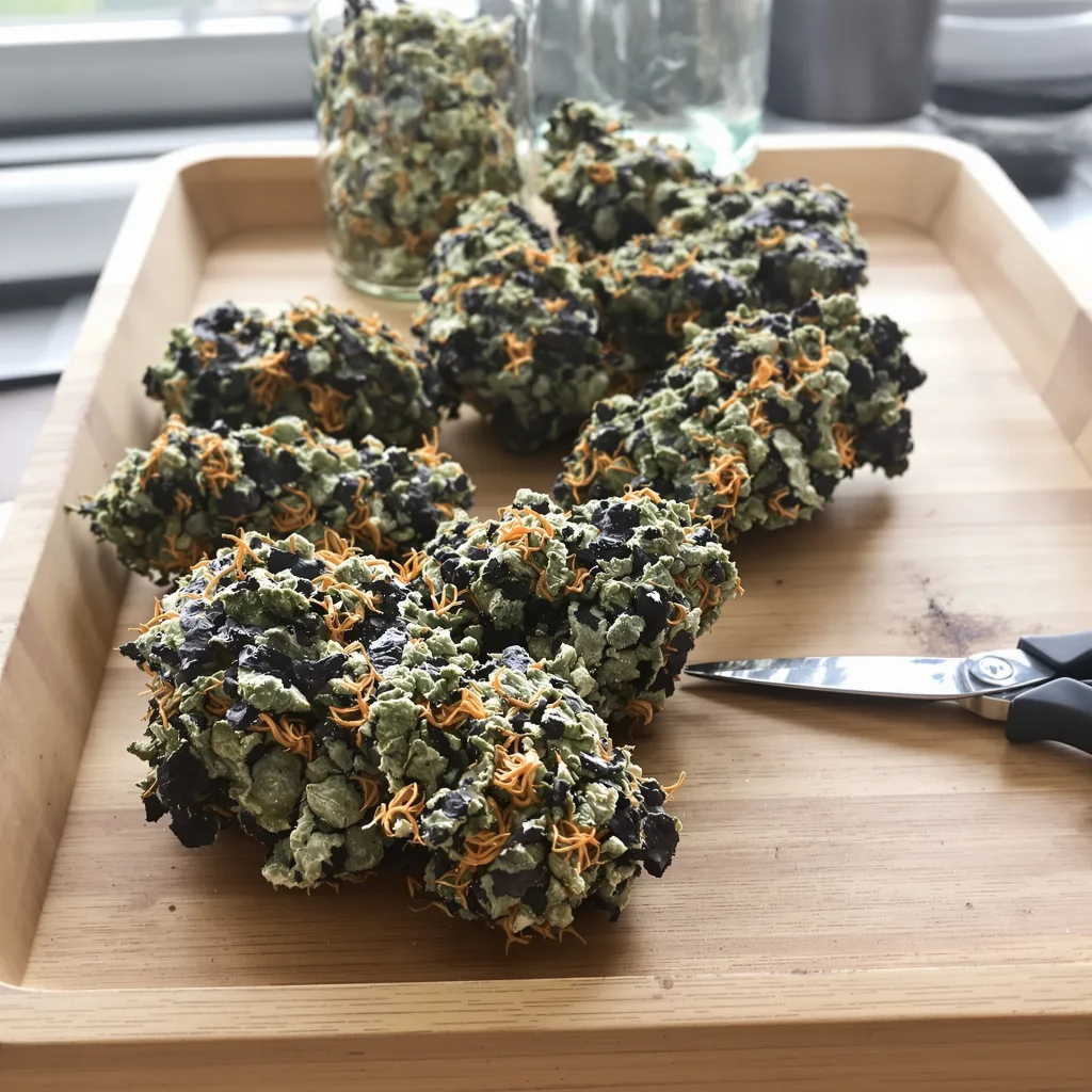 Sour Bubble 81% indica / 19% sativa — fleur avec trichomes visibles