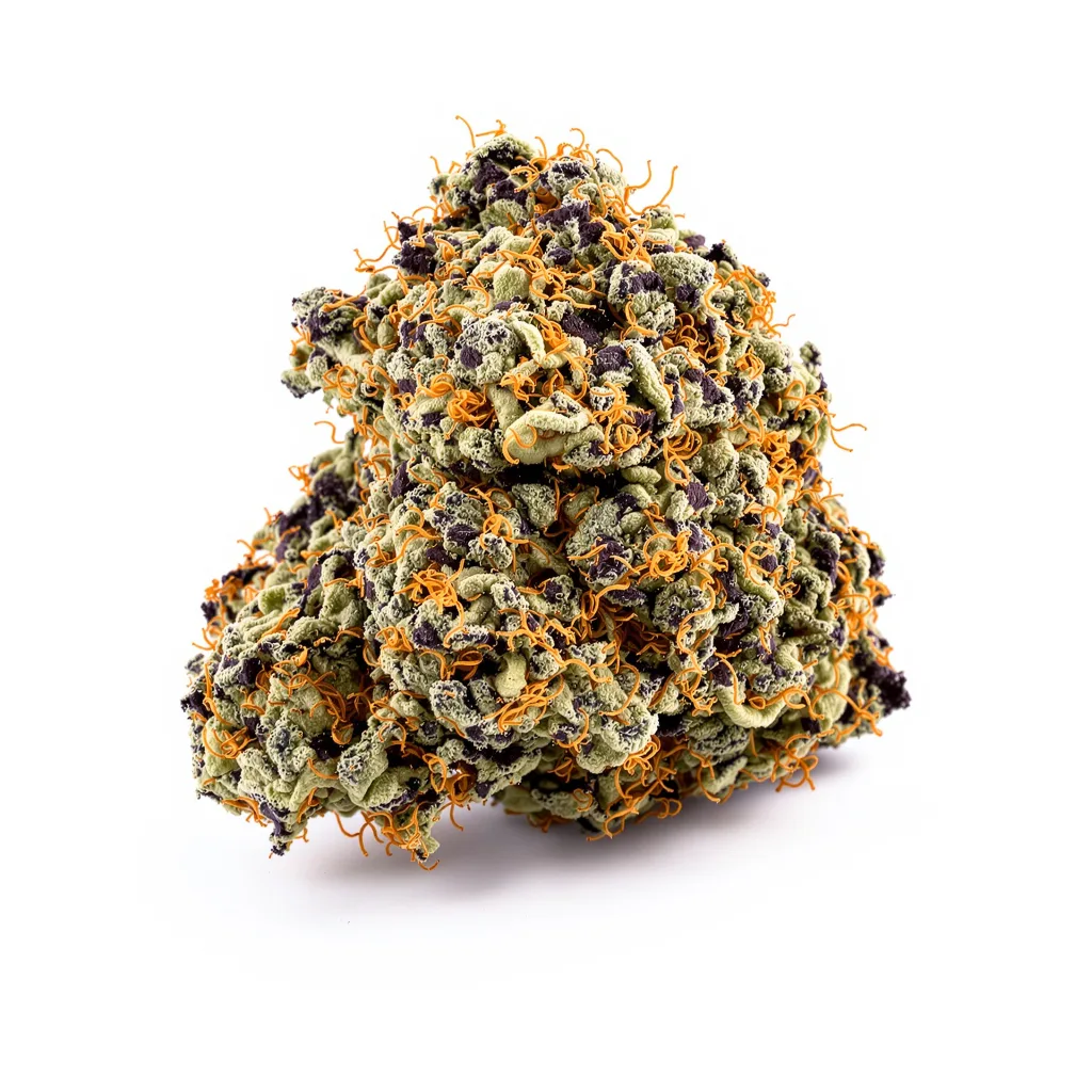 Sour Cheese 88% indica / 12% sativa — fleur avec trichomes visibles