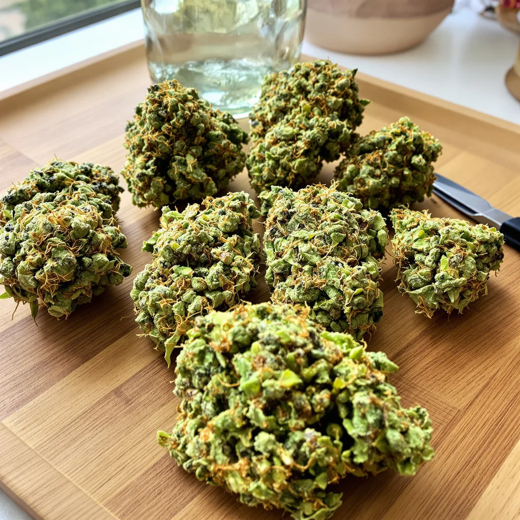 Sour Cookies 8% indica / 92% sativa — fleur avec trichomes visibles