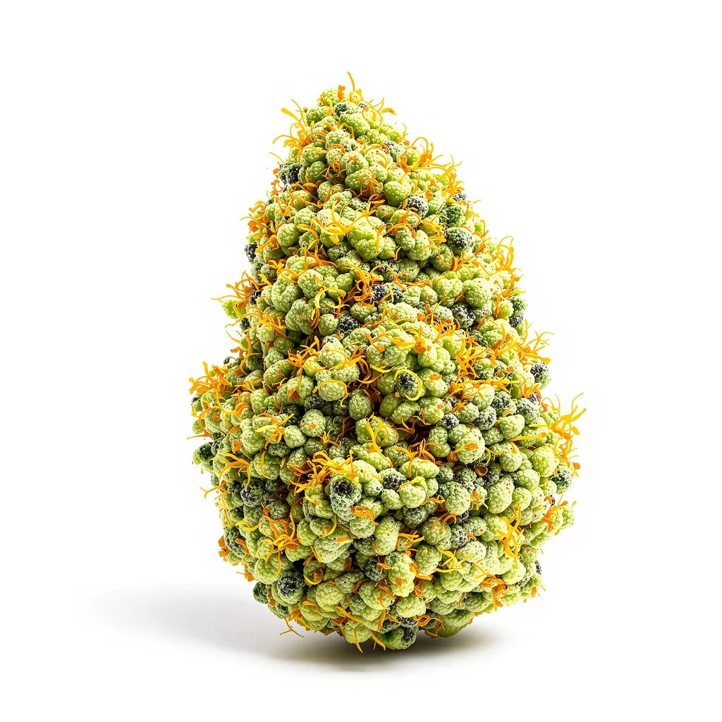Sour Diesel 11% indica / 89% sativa — fleur avec trichomes visibles