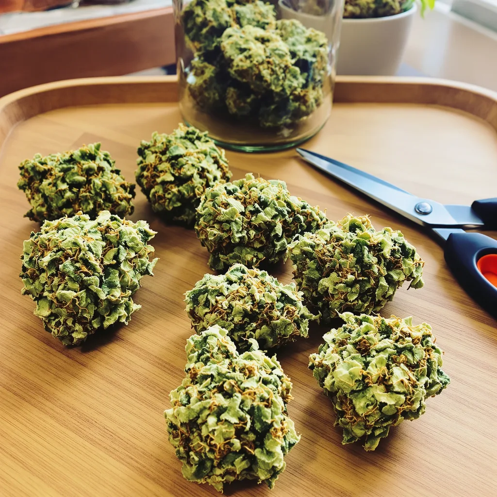 Sour Dream 12% indica / 88% sativa — fleur avec trichomes visibles