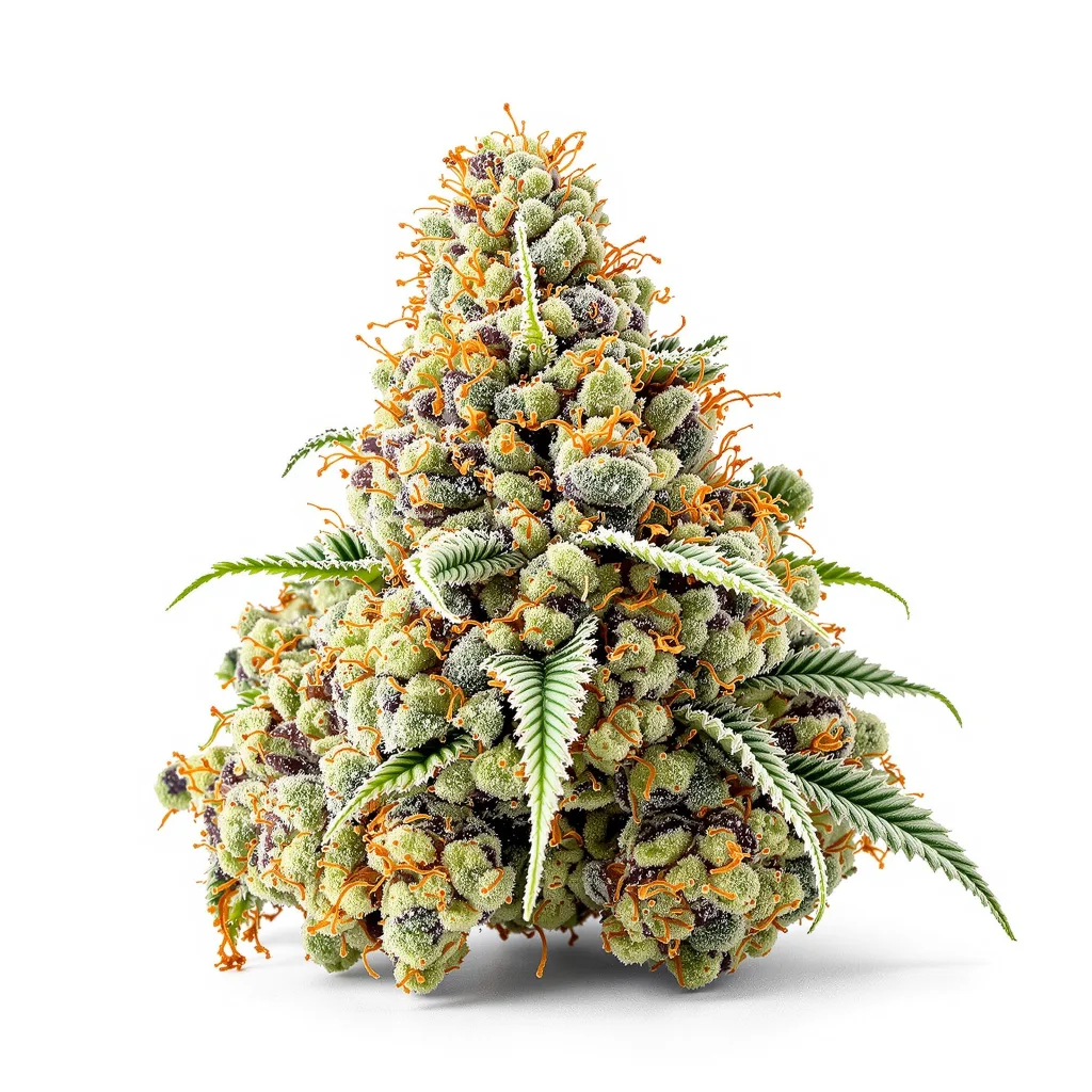 Sour Dubble 61% indica / 39% sativa — fleur avec trichomes visibles