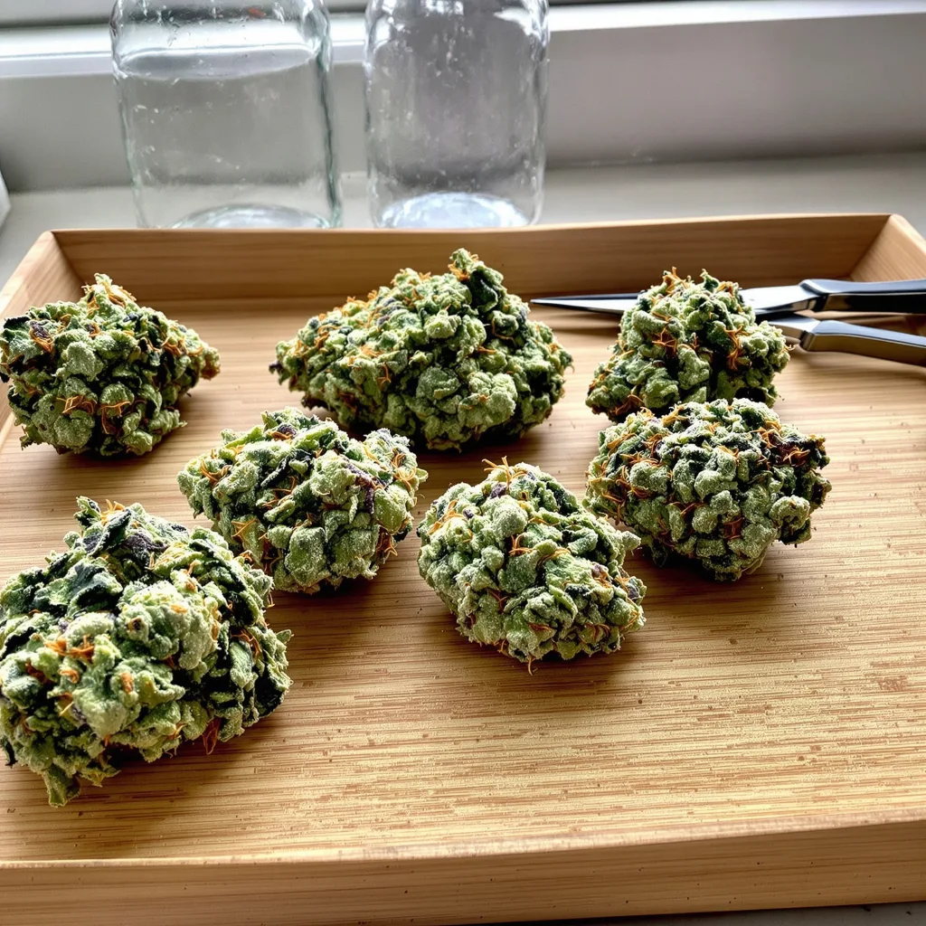 Sour Dubble 61% indica / 39% sativa — fleur avec trichomes visibles